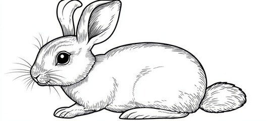 Wall Mural - Vector style coloring page featuring a single rabbit outline in black and white design