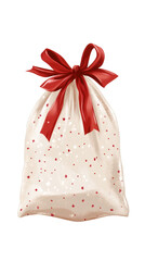 Aufkleber - Christmas-themed white gift bag with red ribbon and small stars, perfect for festive designs, isolated on transparent background