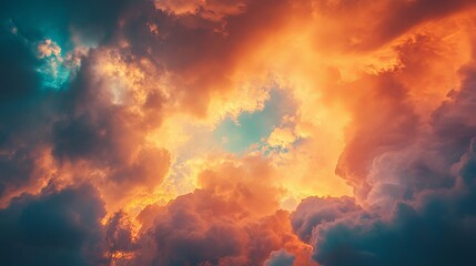 Wall Mural - glorious sky with dramatic cloud formations, vibrant sunset colors, and celestial elements illuminat