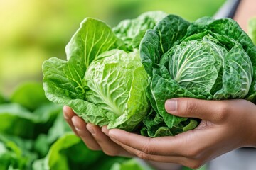 Wall Mural - Fresh organic vegetables held in hands reflecting natural abundance and healthy living trends during outdoor market season