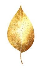 Aufkleber - Bright golden leaf with detailed veins and sparkling glitter particles, isolated on a transparent background