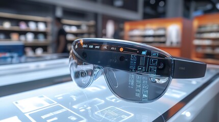 Futuristic Smart Glasses Displaying Digital Interface