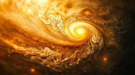 Wall Mural - Close-up of Jupiter's swirling clouds, rendered in warm tones with gold and brown hues