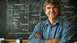© Erzsbet - Smiling Teacher in Classroom with Equations on Chalkboard