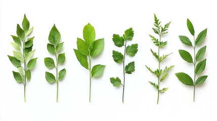 Sticker - green leaves isolated on white background