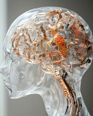 Aufkleber - A brain with dynamic circuit patterns, reflecting AGI s merging of human intelligence and sophisticated technology systems