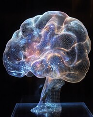 Aufkleber - A brain with dynamic circuit patterns, reflecting AGI s merging of human intelligence and sophisticated technology systems