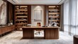 © isend - Luxurious Modern Home Office with Wooden Furnishings and Bookshelves