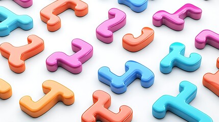 Colorful three dimensional abstract letter forms scattered