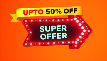 3D badge shape super sale neon background