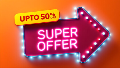 3D badge shape super sale neon background