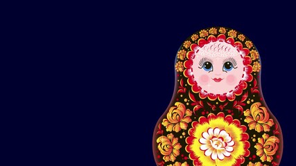 Wall Mural - National toy, folklore, animation. Russian wooden matryoshka doll. Copy space