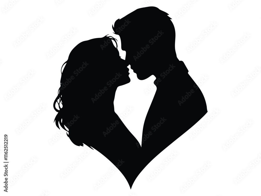 Valentine's day .romantic couple kissing silhouette Stock Vector ...