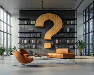 Aufkleber - Modern office with a giant question mark, representing the uncertainty and unpredictability of future business outcomes
