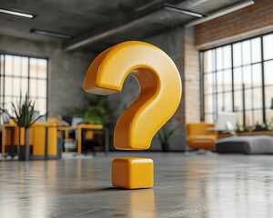 Aufkleber - A bold question mark in a contemporary office setting, symbolizing confusion and uncertainty in business decisions and future growth