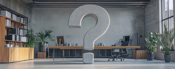 Aufkleber - A giant question mark in a minimalist office, representing uncertainty in business direction and the challenges of future planning