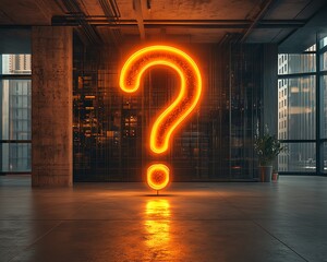 Aufkleber - A large, glowing question mark in a modern office, reflecting the uncertainty and unknowns of business futures and market shifts