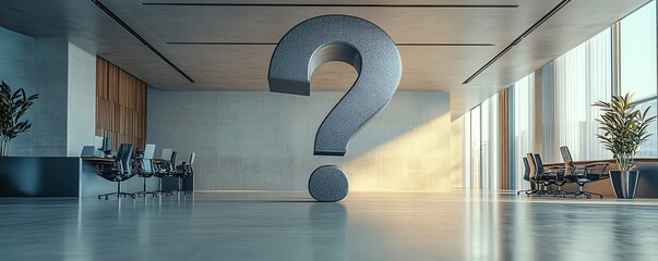 Aufkleber - A large question mark in a sleek, modern office, symbolizing uncertainty in business futures and strategic direction