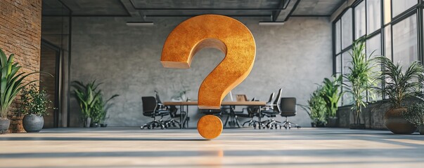 Aufkleber - A large question mark in a sleek, modern office, symbolizing uncertainty in business futures and strategic direction