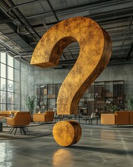 Aufkleber - A massive question mark in a modern, hightech office, representing the challenges and uncertainty businesses face in the future