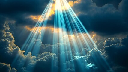 Wall Mural - Sunlight beams breaking through dramatic clouds