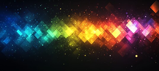Wall Mural - shiny geometric square pattern colorful lights sparkle on dark background. generative ai technology.