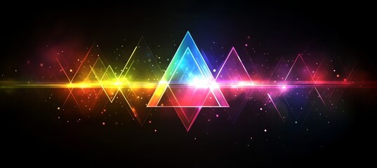 Wall Mural - colorful geometric triangle pattern lights sparkle on dark background. generative ai technology.