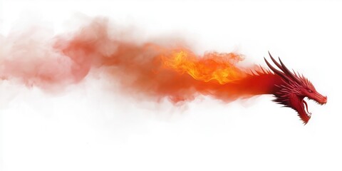 Wall Mural - A dragon is flying through a red cloud of smoke. The dragon's mouth is open, and its eyes are wide. Concept of danger and excitement, as the dragon is a powerful and fearsome creature