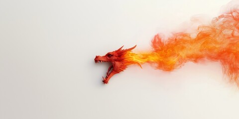 Wall Mural - A dragon with a fiery mouth is blowing fire. The dragon is red and the fire is orange