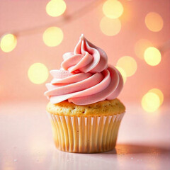 Canvas Print - romantic cupcake with pink frosting