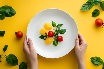 Wall Mural - Vibrant Tomato and Basil Delight on a White Plate