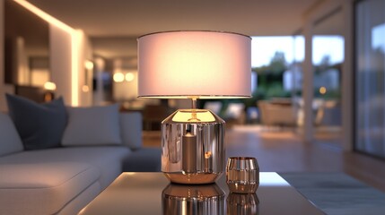 Wall Mural - Elegant Modern Table Lamp with Soft Light in Stylish Living Room