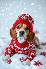 Wall Mural - beagle in christmas sweater studio