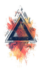 Aufkleber - Geometric triangle with grunge and watercolor effect creating an abstract and artistic design on transparent background