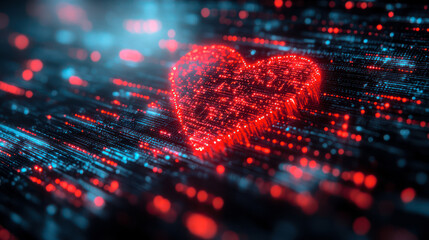 Wall Mural - Digital computer background with hearts