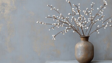 Wall Mural - Elegant Ceramic Vase with White Floral Arrangement on Gray Background