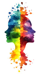 Poster - Transparent silhouettes facing opposite directions, blending profiles symbolizing human connection and interpersonal duality