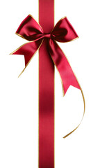 Aufkleber - Vertical elegant shiny red ribbon with golden edges making a bow, ideal for celebrations, on transparent background