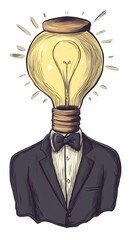 Aufkleber - Businessman sketched with illuminated light bulb replacing head, representing innovative thinking and creative problem-solving concept