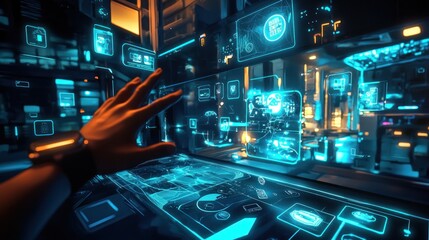 Futuristic Hand Interacting With Holographic Interface