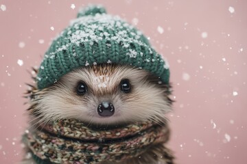 Wall Mural - Adorable Hedgehog in Winter Attire