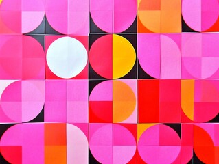 Canvas Print - Abstract Geometric Art: Pink, Red, Orange Circles and Squares Pattern