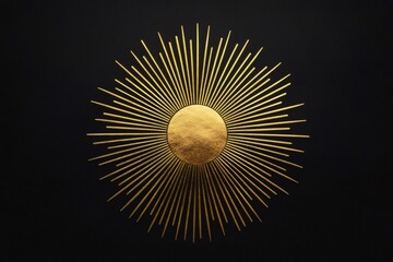 golden sun symbol radiating bright rays on a dark background, representing hope, prosperity, and new