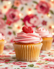 Canvas Print - romantic cupcake with pink frosting