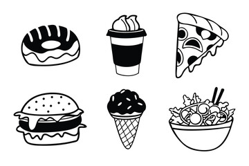 Wall Mural - Food flat Line art Icons set, Food Outline Illustration Clipart. set of food black line art bundle