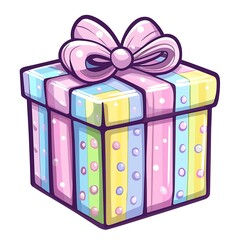 Wall Mural - A Colorful Cartoon Gift Box with a Pink Bow, Perfect for Birthday or Celebration Designs.