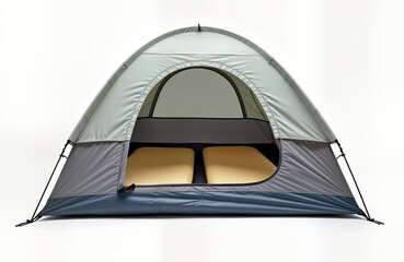 isolated camping tent on white background. durable tent for outdoor recreation. two sleeping mats in