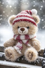 Wall Mural - Cozy Teddy Bear in Winter Wonderland