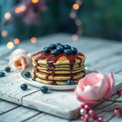 Canvas Print - romantic breakfast of pancakes for valentines day