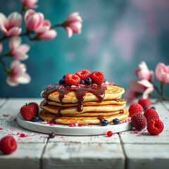 Canvas Print - romantic breakfast of pancakes for valentines day